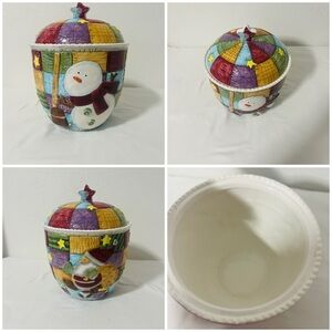 Vintage Sapota Christmas Patchwork Quilt Cookie Jar Decoration 11” Tall 8” Wide